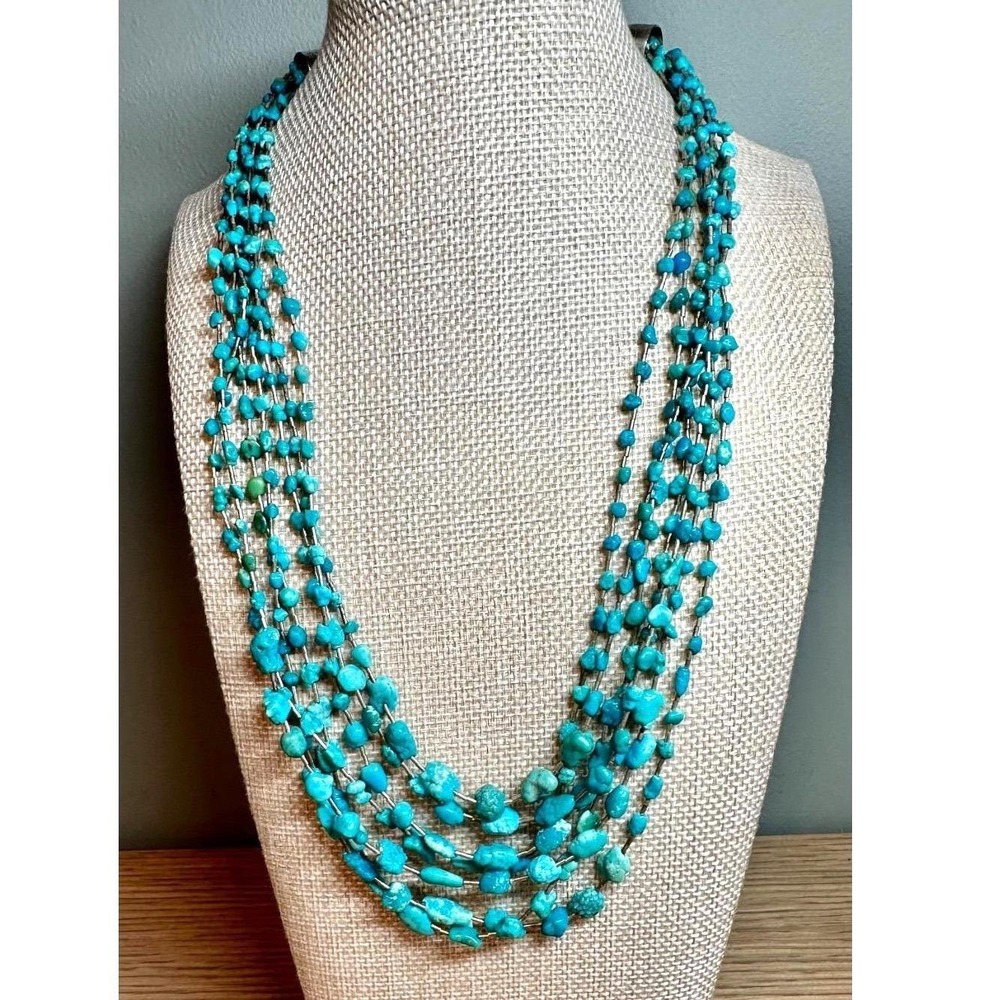 Jay King DTR 7 Strand Liquid Sterling Silver Turquoise Nugget Necklace 21" 48g